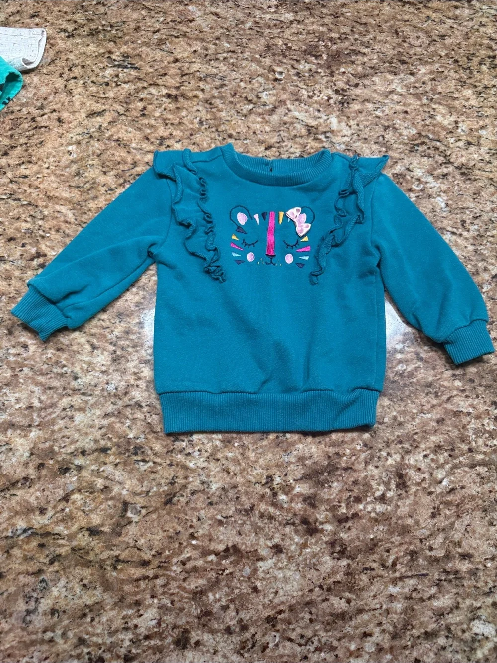 Bundle of baby girls 3 pullover sweaters. one bodysuit and one shirt - 12 months